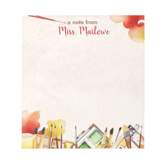 Art Teacher Watercolor Paint Supplies Wertschätzun Notizblock (Vorderseite)
