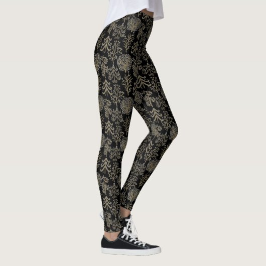 Art Tree Gold Holiday Christmas Black Leggings (Rechts)