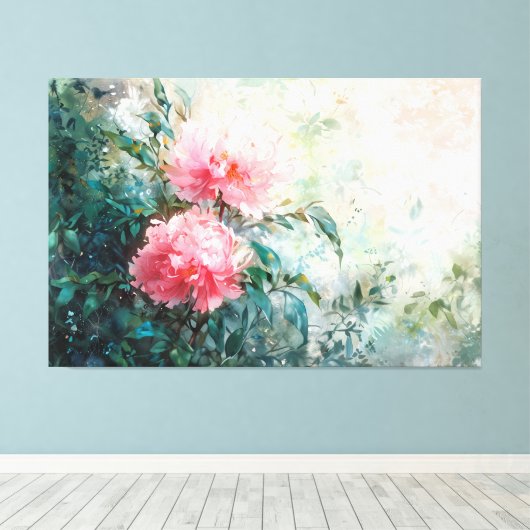 *~* Art TV2 2 PINK PEONY Stretched Canvas Print Leinwanddruck (Insitu (Holzboden))