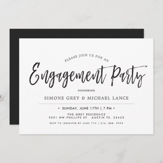 Art-Verlobungs-Party des Tanzen-Skript-| minimales Einladung (Vorne/Hinten)