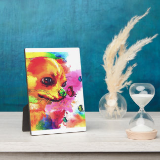 Art Watercolor Funny Chihuahua Dog Butterfly Fotoplatte