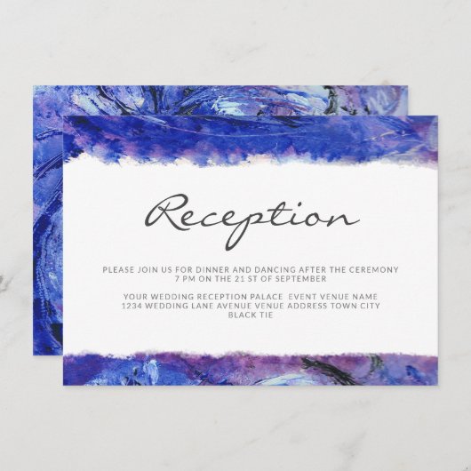 Art Wedding Reception Blue Begleitkarte (Vorne/Hinten)