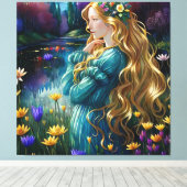 *~ Art Woman Wasserfall Teich Wilde Blume AP56 Leinwanddruck (Insitu (Holzboden))