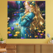 *~ Art Woman Wasserfall Teich Wilde Blume AP56 Leinwanddruck (Insitu (Wohnzimmer))