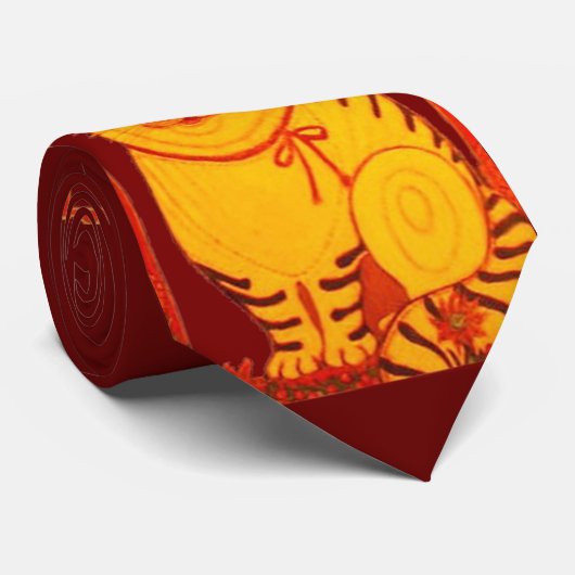 ArtByRae - gelbe Katzen-Burgunder-Krawatte Krawatte (Gerollt)