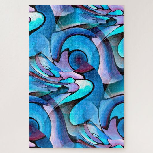 Artdeco Abstraktes Aqua Geometrisches Muster Puzzle (Vertikal)