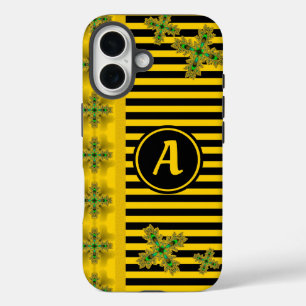 Artdeco-Blume im Retro-Stil mit Monogramm iPhone 16 Hülle