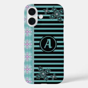 Artdeco-Blume im Retro-Stil mit Monogramm iPhone 16 Hülle