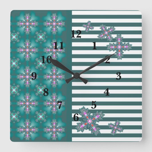 Artdeco-Blume im Retro-Stil Quadratische Wanduhr (Vorderseite)