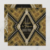 ArtDeco Gold+Black Leather Dinner Party Einladung (Vorne/Hinten)