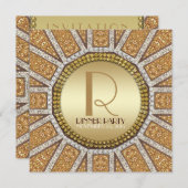 ArtDeco Sun Golden Glitzer Abendessen Party Einlad Einladung (Vorne/Hinten)