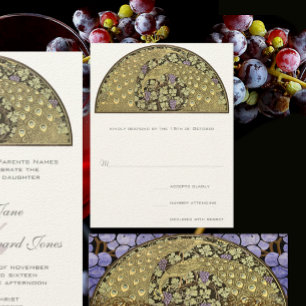 Arte Art Nouveau Vineyard Peacock Response Card RSVP Karte