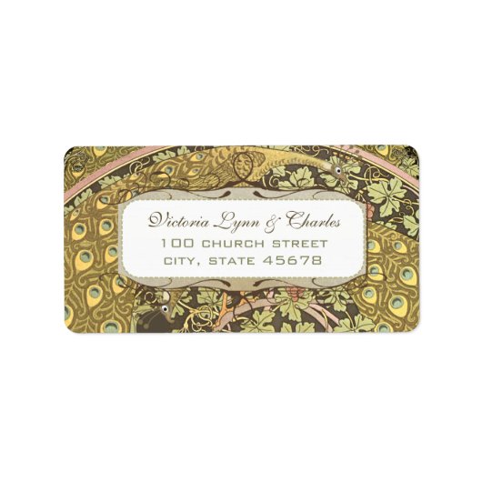 Arte Art Nouveau Vineyard Peacock UAWG Adressaufkleber (Vorne)