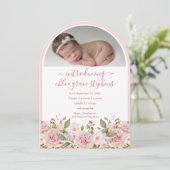 Arted Foto Pink Floral Girl Geburtsankündigung Einladung (Stehend Vorderseite)