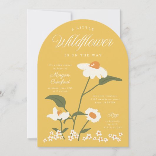 Arted Whimsical Woodland Wildblume Baby in Bloom Einladung (Vorderseite)