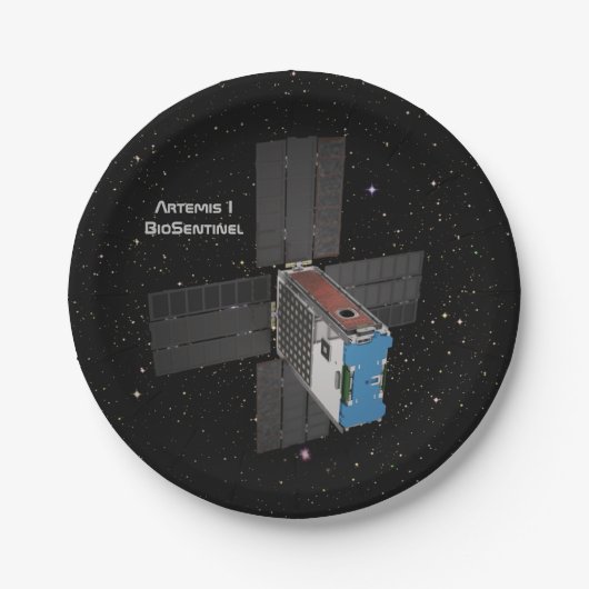 Artemis BioSentinel CubeSat Pappteller (Vorderseite)