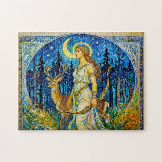 Artemis mit Hirsch und Bogen in einer sternenklare Puzzle (Horizontal)