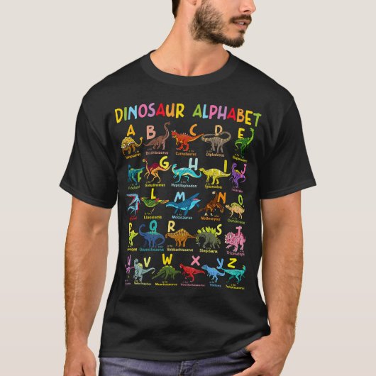 Arten von Dinosauriern Alphabet A-Z ABC Dino Ident T-Shirt (Vorderseite)