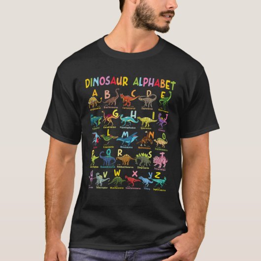 Arten von Dinosauriern Alphabet A-Z ABC Dino Ident T-Shirt (Vorderseite)
