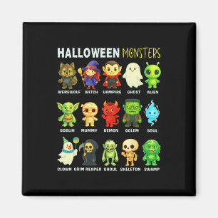 Arten von Halloween-Monstern pädagogisches Poster  Magnet