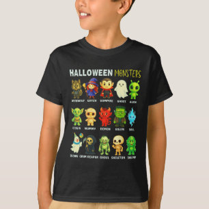 Arten von Halloween-Monstern pädagogisches Poster T-Shirt
