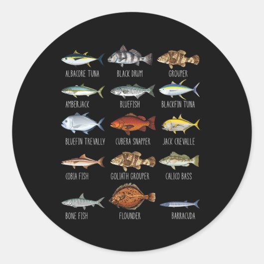 Arten von Salzwasserfischen Art Biologie Fischerei Runder Aufkleber (Vorderseite)