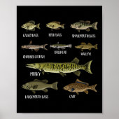 Arten von Süßwasserfischen Arten der Fischerei Poster (Vorne)