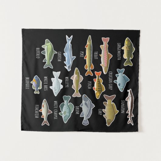 Arten von Süßwasserfischen Wandteppich (Vorderseite (Horizontal))