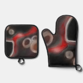 Arterielle Motive: Abstrakt Schwarz, Weiß und Rot Ofenhandschuh & Topflappen-Set (Vorderseite)