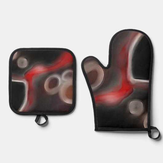 Arterielle Motive: Abstrakt Schwarz, Weiß und Rot Ofenhandschuh & Topflappen-Set (Vorderseite)