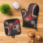 Arterielle Motive: Abstrakt Schwarz, Weiß und Rot Ofenhandschuh & Topflappen-Set (Oben Unten)