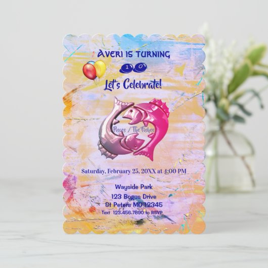 Artful - Pisces Birthday (19. Februar - März 20) Einladung (Stehend Vorderseite)