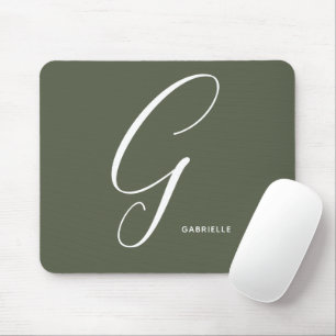 Artfully Monogrammed Script Letter G Chive Green Mousepad