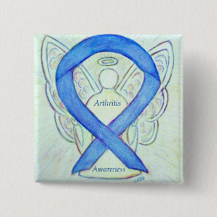 Arthritis Awareness Blue Ribbon Angel Custom Butto Button