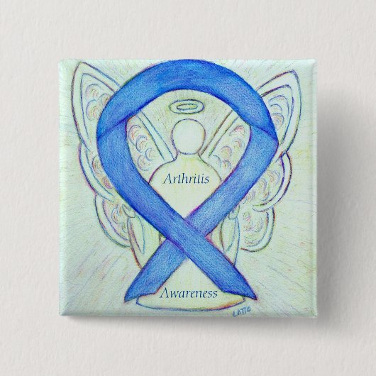 Arthritis Awareness Blue Ribbon Angel Custom Butto Button (Vorderseite)