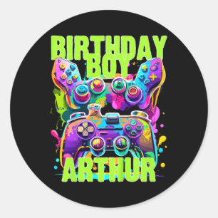 Arthur Birthday Boy Video Game Birthday Gamer Arth Runder Aufkleber