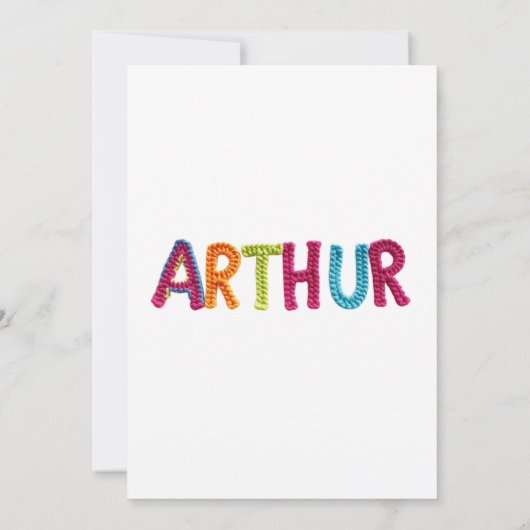 ARTHUR Name in lebendigem Häkelmuster Einladung (Rückseite)
