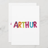 ARTHUR Name in lebendigem Häkelmuster Einladung (Vorne/Hinten)