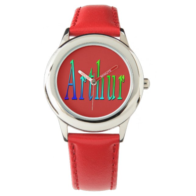 Arthur, Name, Logo, Boys Red Leather Watch. Armbanduhr (Vorderseite)