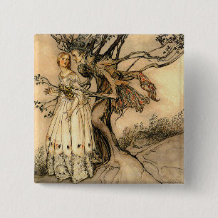 Arthur Rackham - alte Frau im Holz Button