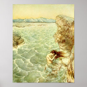 Arthur Rackham Illustration Nymph auf einem Felsen Poster