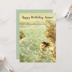 Arthur Rackham Illustration Nymphe auf einem Felse Karte