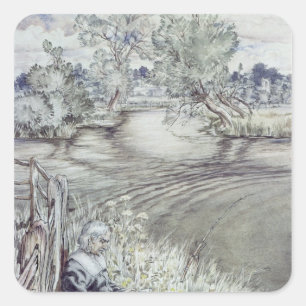Arthur Rackham  Izaak Walton lehnt sich gegen eine Quadratischer Aufkleber