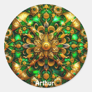ARTHUR ~ Shiny Green und Gold Christmas ~ Runder Aufkleber