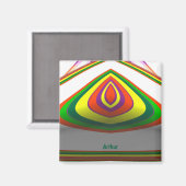 ARTHUR ~ SQUARE EYE 3D Fraktal Green Yellow ~ Magnet (Vorderseite/Rückseite)