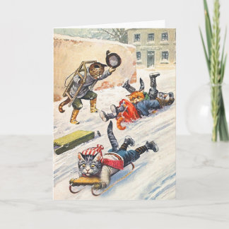 Arthur Thiele - Bobsledding anthropomorphe Katzen Feiertagskarte