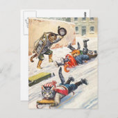 Arthur Thiele - Bobsledding Anthropomorphe Katzen Postkarte (Vorne/Hinten)
