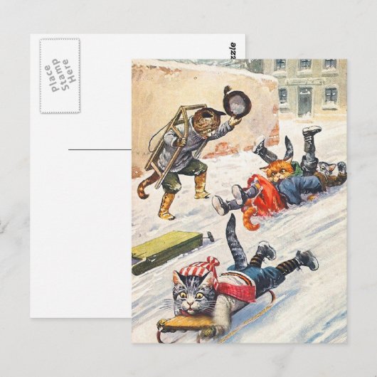 Arthur Thiele - Bobsledding Anthropomorphe Katzen Postkarte (Vorne/Hinten)