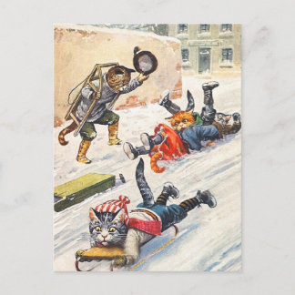 Arthur Thiele - Bobsledding Anthropomorphe Katzen Postkarte