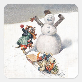 Arthur Thiele Katzen spielen im Schnee Quadratischer Aufkleber
